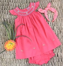 Pastel Coral Bishop Smocking Baby Girl Dress. Toddler Girl Birthday Retr... - $36.00