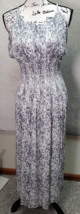 Olivaceous Maxi Dress Womens Medium White Gray Snake Skin Ruched Rayon Open Back - £18.26 GBP