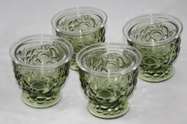 4 Vtg Pressed Glass Green Shrimp Cocktail Pedestal Icers &amp; Liners   #1698 - £35.26 GBP