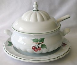 DAYTON&#39;S Hand Painted Italy White Cherry 4 Piece 9-1/2 Cup Tureen Set  1295 - £98.45 GBP