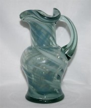 Green Art Glass Powder Blue Swirl Small 7&quot; Pitcher   #724 - $48.00