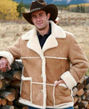 Marlboro Man Shearling Genuine Sheepskin Leather Brown Jacket  - $149.99