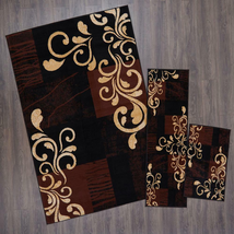 Throw Rugs 3 Piece Set Living Room Area Floor Mat Runner Scatter Black Brown  - £86.52 GBP