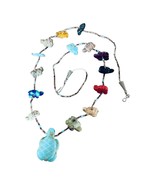 Native American Zuni Hand-Carved Turtle Fetish Necklace Natural Stones Read - $156.21 CAD
