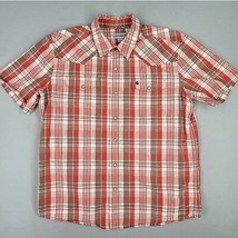 Carhartt Men&#39;s Shirt Large Plaid Pearl Button Up Red-Orange Brown Casual... - £10.06 GBP