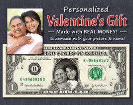 Custom Valentine's Gift   Your Faces On Real $1 Bill! Unique Money Present - $8.88