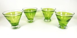 Hand Blown Stemless Martini Glasses Bubble Glass Set of 4 Green Heavy Thick - $59.39