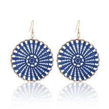 Navy Polyster &amp; 18K Gold-Plated Botanical Round Drop Earrings - £10.41 GBP