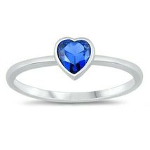 0.10 Ct Heart Cut Blue Sapphire Wedding Engagement Ring 14k White Gold Finish - £71.76 GBP