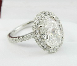 14k White Gold 3.50Ct Oval Cut Simulated Diamond Halo Engagement Ring Size 9.5 - £224.53 GBP