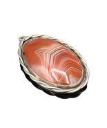 DESIGNER 925 Sterling Silver Vintage Twisted Border Oval Agate Pendant P... - $115.10