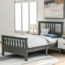 Wood Platform Bed with Headboard and Footboard, Twin (Gray) - £177.53 GBP