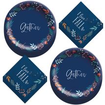 HOME &amp; HOOPLA Fall Party Supplies Navy Blue &amp; Autumn Leaves Gather Paper Dinner  - £14.04 GBP