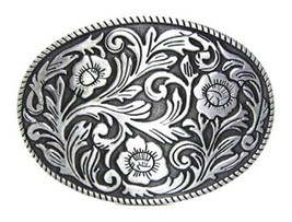 Western Floral Design Belt Buckle Metal BU93 - £7.80 GBP