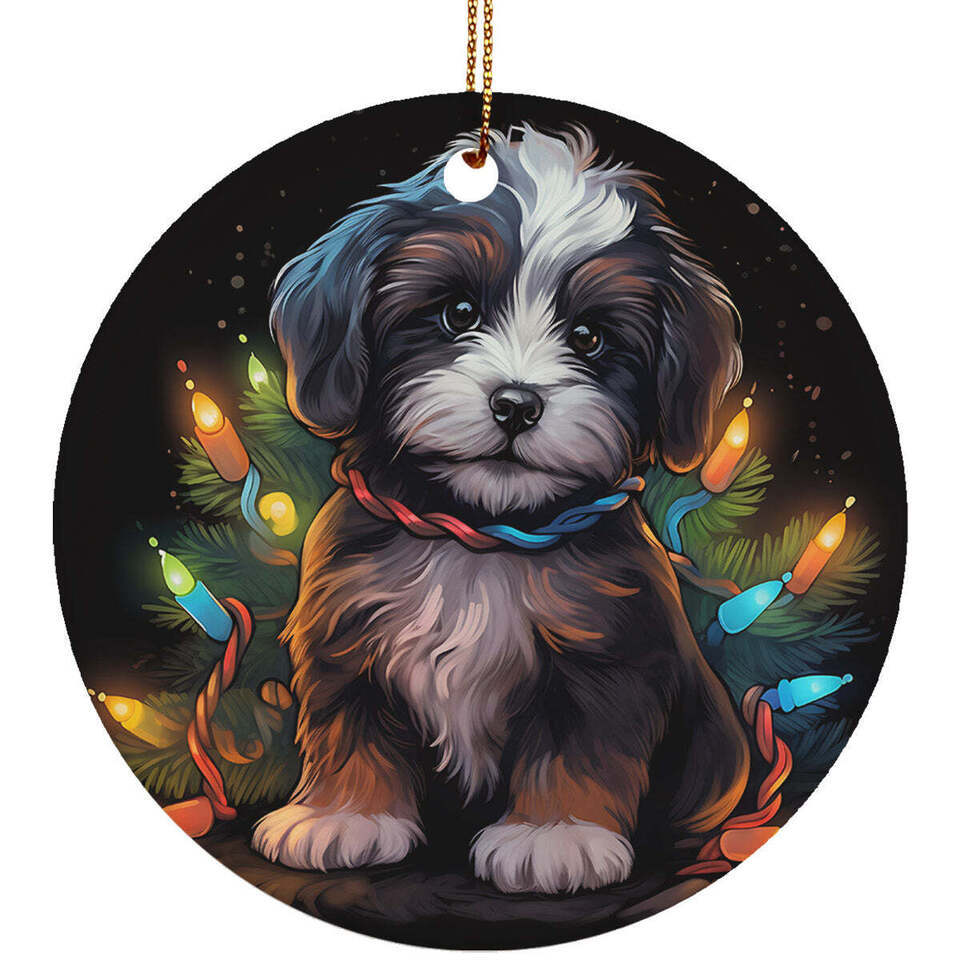 Cute Havanese Puppy Dog Christmas 2024 Ornament Ceramic Xmas Gift Decor Hanging