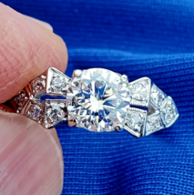 Earth mined Diamond Deco Engagement Ring 1carat Vintage Solid Platinum Solitaire - $7,595.25