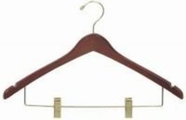 Walnut Contoured Combination Hanger w/ Clips [ Bundle of 25 ] - £45.66 GBP