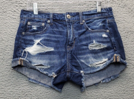 American Eagle Outfitters Tom Girl Shorts Women&#39;s 4 Blue Denim Distressed Outoff - £13.81 GBP