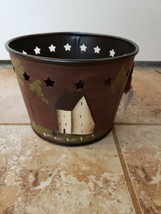 Metal Storage Bucket Can Hand Painted Primitive Folk Art Country Cottage - £14.27 GBP