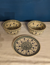 BOLESLAWIEC Polish Pottery Lucky Blue Clover Bowl &amp; Plate Floral Green - £35.46 GBP