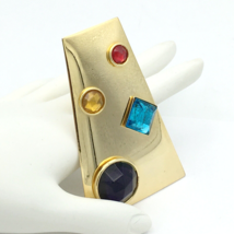 MOD geometric multicolor rhinestone brooch - big 3&quot; vintage 1980s gold-tone pin - £15.62 GBP
