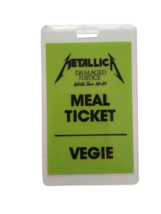 Metallica Backstage Concert Meal Ticket Pass Original Hard Rock Heavy Metal 1989 - £17.73 GBP