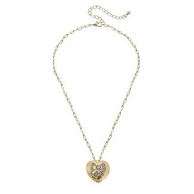Chain Link Heart Pendant With Crystal Bow Necklace - £13.93 GBP
