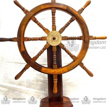 Wooden Ship Wheel with Brass Work Perfect for Nautical Theme Office &amp; Ho... - £191.84 GBP