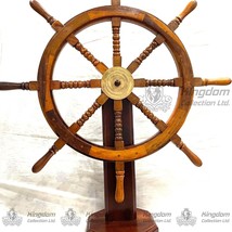 Wooden Ship Wheel with Brass Work Perfect for Nautical Theme Office &amp; Ho... - $240.00