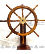 Wooden Ship Wheel with Brass Work Perfect for Nautical Theme Office &amp; Ho... - £191.27 GBP