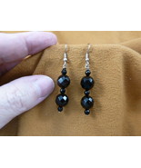 (EE471-57) faceted bead Black onyx Brazil gemstone dangle silver wire ea... - $322.03 MXN