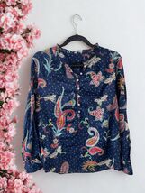 Talbots Navy blue Paisley Heart Print Long Sleeve Button Down Sheer SIZE... - €16,31 EUR