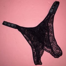 Victoria&#39;s Secret XL PANTY crotchless black LACE butterfly SHINE STRAP - $29.69
