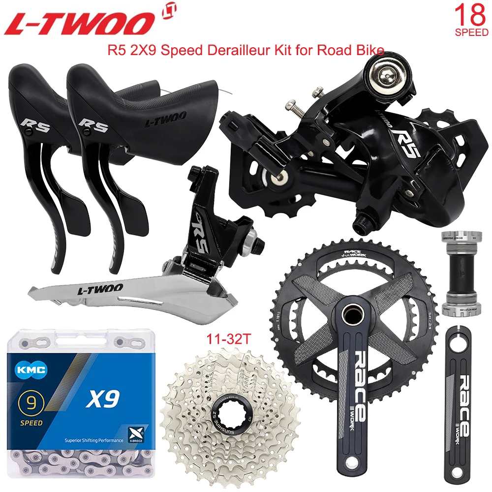 LTWOO R5 2X9 Speed Derailleur Kit for Road Bike Racework Crankset RS501 Bottom K - £310.89 GBP