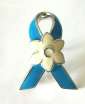 Hurricane Katrina White Flower Blue Ribbon Enamel Lapel Pin Hope Help Heal - £10.45 GBP