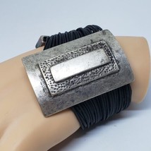 Ethnic Tribal Afghan Antique Silver Tone Black Multi Cord Statement Bracelet  - £15.62 GBP