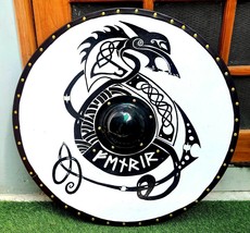 Viking di Legno Shield Lupo Design Dipinto a Mano 30 &quot; Battle Pronto - £140.52 GBP