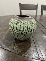 Sarah Guerry Raku Art Pottery Vase 4” Green Brown Hand thrown Signed Pot... - $29.69