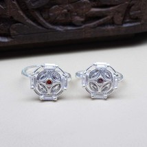 Real 925 Silver Cute Indian Ethnic Style Women Red White CZ Toe Ring Pair - £18.64 GBP