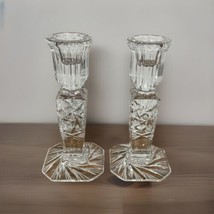 POLAND Crystal Clear Industries Pinwheel 2 Candle Sticks 6&quot; H 24% Lead Hand Cut - $29.39