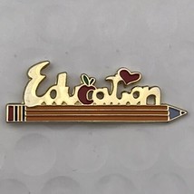 Education Teacher Pin Pencil Gold Tone Enamel - £11.27 GBP