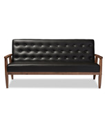 Ghina Dark Brown Faux Leather Wooden 3-Seater Sofa - $647.00