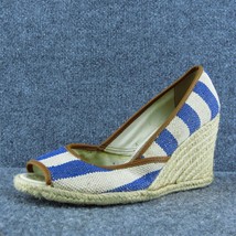 Lauren Ralph Lauren Isis Women Peep Toe Heel Shoes Blue Fabric Size 9 Me... - $24.75