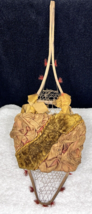 Victorian Small Snowshoe w Silk &amp; Velvet Mail Holder Wall Hanger Original - $58.91