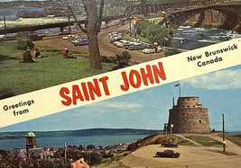 Greetings Saint John New Brunswick Canada Postcard Used 1960s Reversing Falls - £3.13 GBP