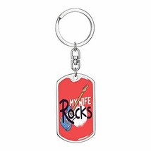 My Wife Rocks Swivel Keychain Dog Tag Engraved 18k Gold - £45.83 GBP