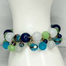 Blue and Green Beaded Stretch Bracelet - £5.54 GBP