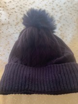 knit beanie blue pom pom winter hat unisex one size - £7.91 GBP