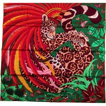 Hermes Bufanda Jaguar Quetzal 90CM Seda Naranja Rojo Carre Animal 88.9cm - £889.03 GBP