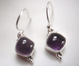 Small Amethyst 925 Sterling Silver Dangle Earrings Square with Soft Corners - £10.06 GBP